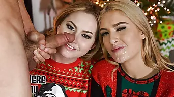 Stepsisters fuck with stepbros cock mistletoe