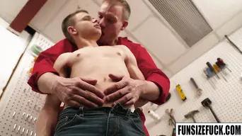 Cute twink fucked by 6'8" giant janitor in school