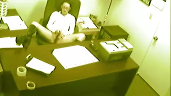 secretary fingering and masturbating pussy at office