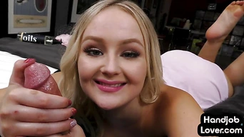 Petite handjob lover pleasing lucky guy POV