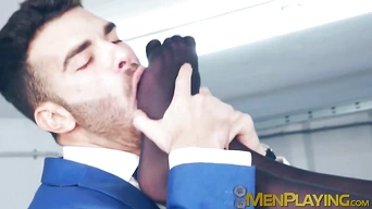 Sexy Drew Dixon rides the thick cock of suited Pol Dixon in the office