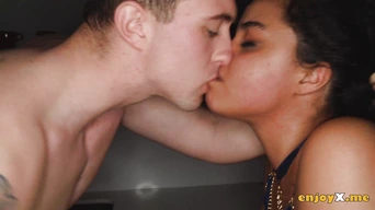 Brunette stunner with fat furry cunny likes rough lovemaking with bi-racial partner - jizz on face and share super-hot oral sex!