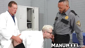 Horny dude rams his dick in a white mans mouth