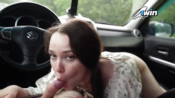Step sister gave fellatio for a ride, got torn up in the car like a deluxebitch, hottest XXX!