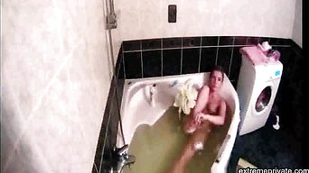 Peeking at stepdaughter Amy shaving in the bath