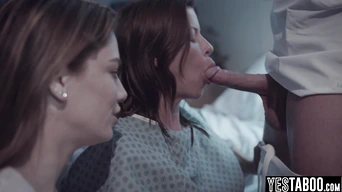 Big tits mature MILF patient has threesome with her younger self