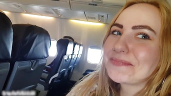 An aircraft experience involving oral sex performed while pleasuring oneself.