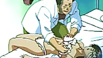 Naughty anime doctor squeezed her patient tits