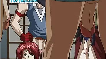 A group of hot gay anime studs in gangbang action