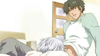 Tied up anime boy licking a hard firm cock and riding hard cock